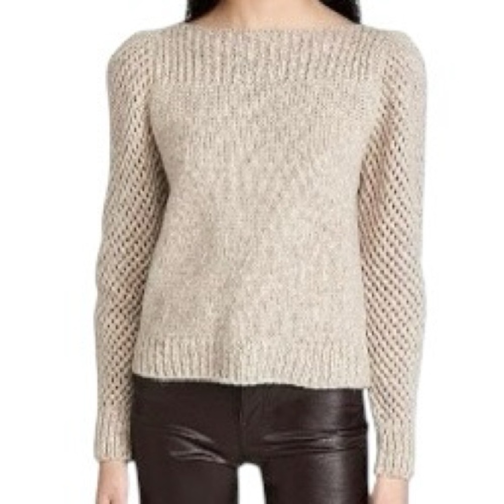 LoveShackFancy Rosie Alpaca & Wool Openwork Sleeves Boatneck Cropped Sweater